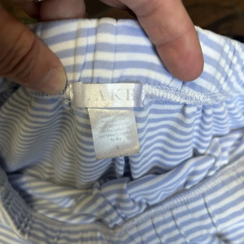 Lake Pajama Pants Cropped Size Small Blue Striped Piped Pima Cotton Bottoms